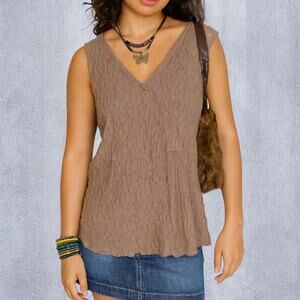 Vintage Y2K J.Jill Crinkled Fabric Sleeveless V-Neck Blouse Large